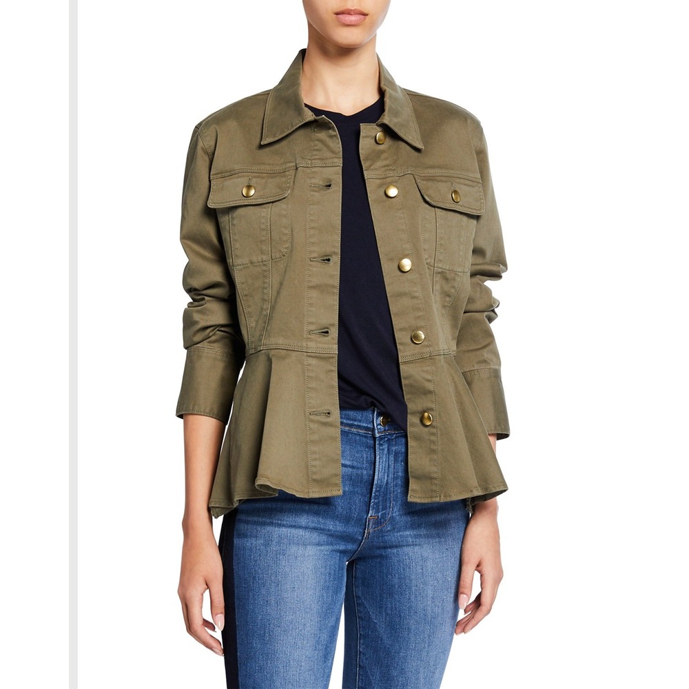 Frame Womens Utility Peplum Jacket FJK328 Army Green Size S Gold Buttons